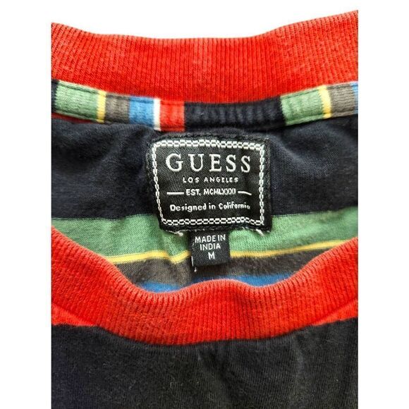 Vtg Guess T-shirt striped Y2K Men's medium multicolor embroidered accent collar - Picture 5 of 8
